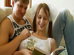 titty teen fucking on the parents sofa