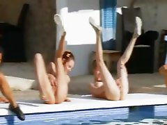 Six naked girls by the pool from france