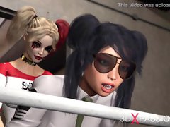 G/g hookup with strap dildo. Harley Quinn plays with a chick jail officer in the jail