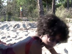 Slender ebony chick treated to a deep fucking on the beach