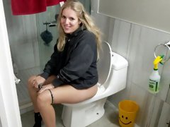 Cute teen sings twinkle twinkle while pissing on toilet