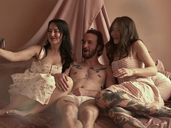 Threesome sex lactating tits