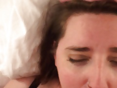 Teasing sexy hotwife's mouth then filling it with my cock.