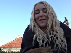 Blonde Euro beauty picked up for blowjob and spoon sex