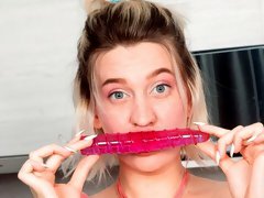 Cutie hides sex toy in her pussy