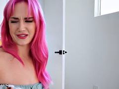 Pink haired milf stepmom Siri Dahl practicing with her stepsons big cock
