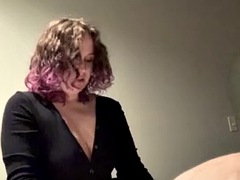 curvy domme pegs trans sub slut in hotel with her strap on