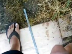 Daddy Dick Taking A Piss Outside In Lose Underwear And Sandals