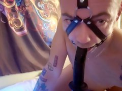 Horny tattooed man loves BDSM and playing with adult toys