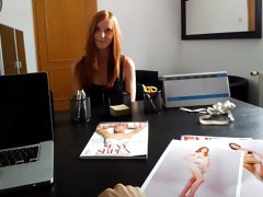 Seduced redhead girl has to suck the boss' big dick to get a new job