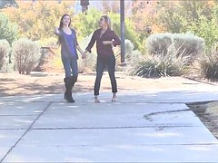 naughty teens kiss and show their tits in public