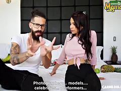Brunette Deepthroats with Fake Round After Big Tits Tease